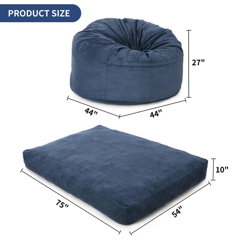Fauteuil à billes, fauteuil à billes convertible, Velours côtelé bleu