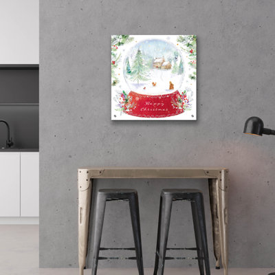 Art mural en verre épique «Snow Globe Scene» par Elle Media Group SA, 24 po x 24 po