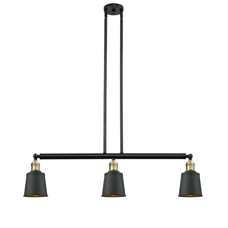 Luminaire suspendu linéaire à 3 lumières pour îlot de cuisine Shauna, Noir mat, Laiton antique noir, Ampoule non incluse