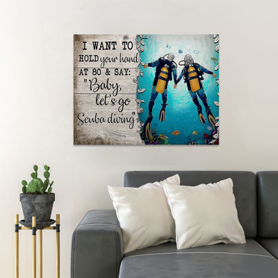 Couple Of Diver - Baby, Let's Go Scuba Diving - 1 Piece Rectangle Graphic Art Print On Wrapped Canvas