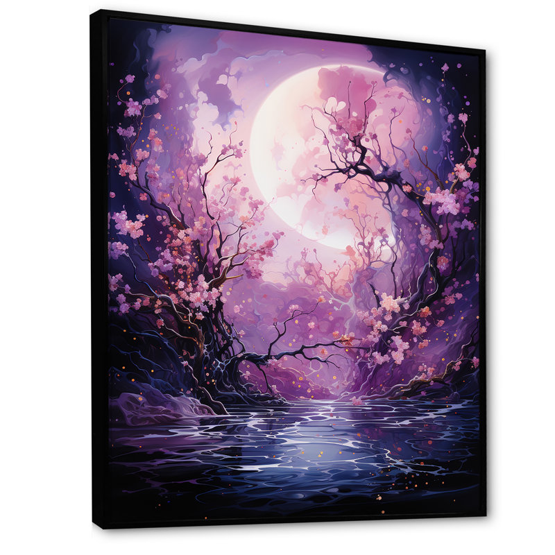 Lune fleur nocturne I, Cadre flottant noir, H 32 po x l 24 po x P 1 po
