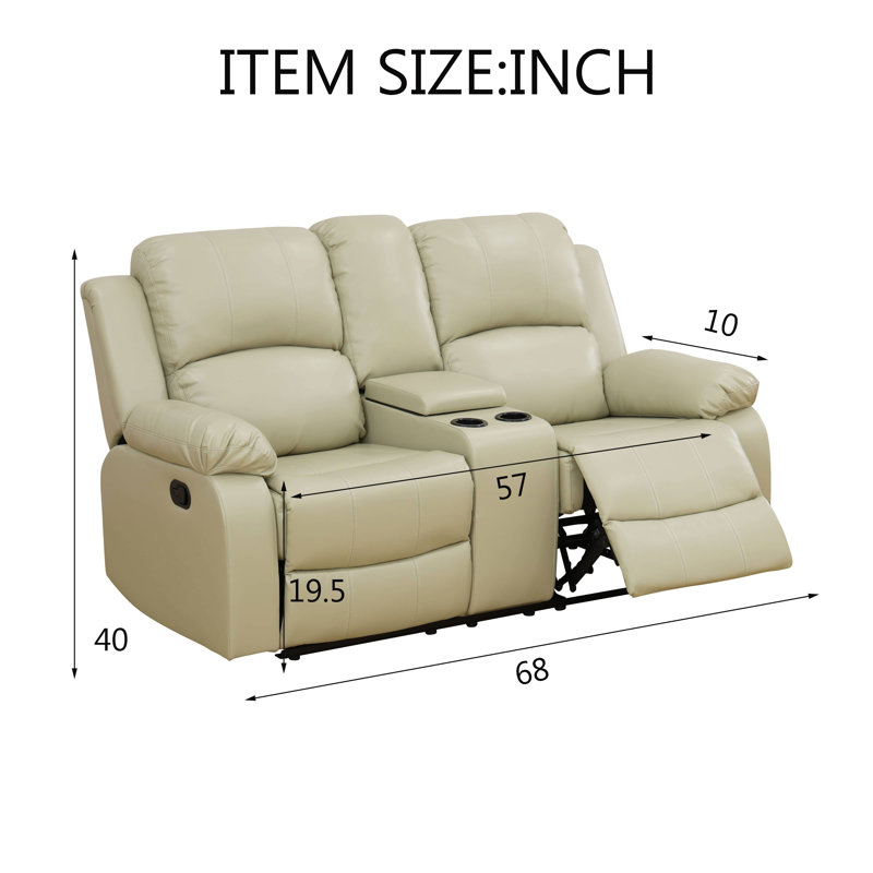 2-seater Beige Recycled Leather Reclining Sofa
