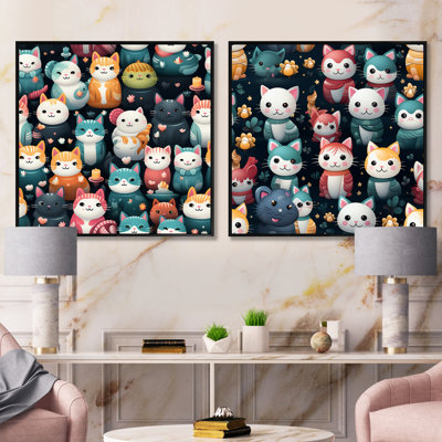Maneki Neko Lucky Cat For Kids - animaux, ensemble de 2 collages carrés
