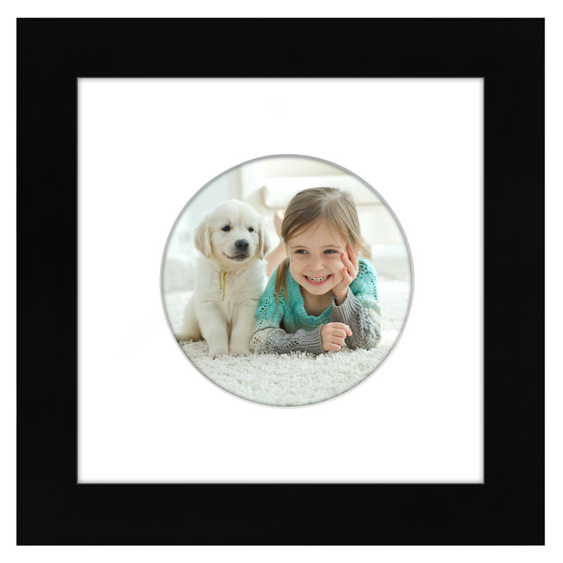 Cadre photo avec tapis de forme ronde - idéal pour toute pièce, salon, dortoir, 6 po x 6 po, Noir