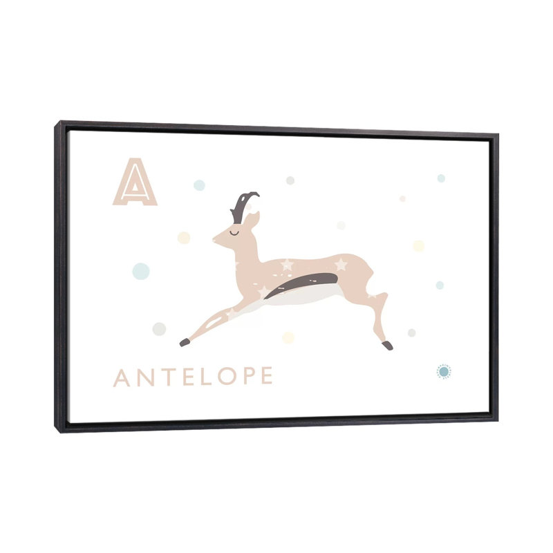 Antilope - impression d'art graphique, H 26 po x l 40 po x 1,5 po, Toile avec cadre noir patiné, Pas de tapis