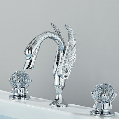 Bathroom Sink Faucet Chrome Swan Shape Two Crystal Handles 3 Holes Lavatory Mixer Tap -  Nabiyy, 63-DSJXN