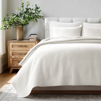 Evergrace 100% Cotton Quilt, Pre-Washed Modern Grid Stitch Lightweight Bedspread Coverlet For All Season, Oversized 3-Piece Quilt Set With 2 Pillow Shams