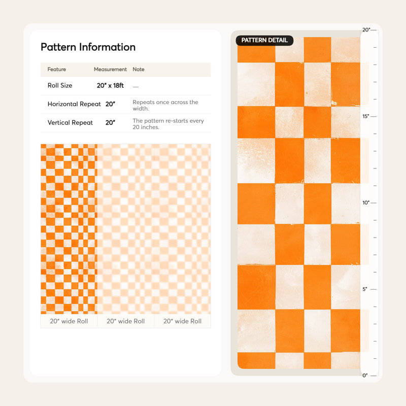 Papier peint à carreaux, décoration murale amovible géométrique orange