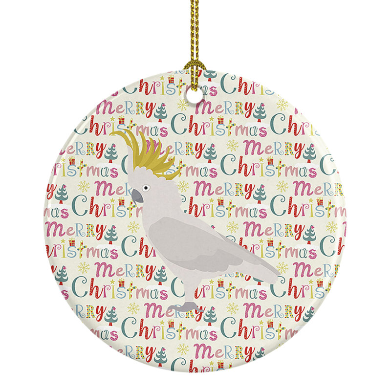 Cockatoo Christmas Porcelain Hanging Ornament with Gold Cord