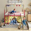Twin Loft Bed For With Slide And Curtain , Super Hero Gold Red, In Bedroom, Features Creative Decor ' Curtain, Red Style, Comfortable Space