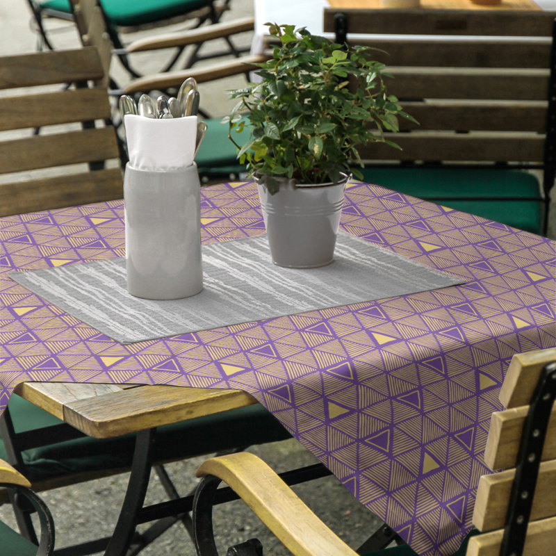 Classic Hand Drawn Triangles Tablecloth, Purple/Yellow