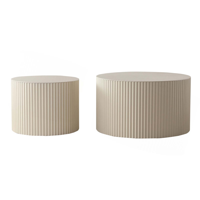 Nesting Coffee Table Set Of 2 Modern Drum Side Table End Table Wave Stripe Round Coffee Table For Living Room