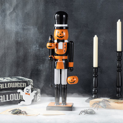 18.50"H Halloween Wood Pumpkin Nutcracker W/Ghost Ornament
