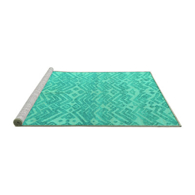 Tapis turquoise lavable à la machine Mackena Abstract 5389