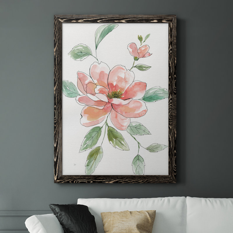 Peony Contour - reproduction d'art sur toile, H 44 po x l 31 po x P 1 po, Cadre noir