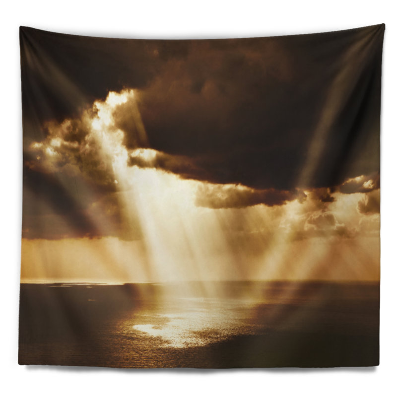 Tapisserie paysage coucher de soleil spectaculaire avec rayons de soleil, H 68 po x l 80 po
