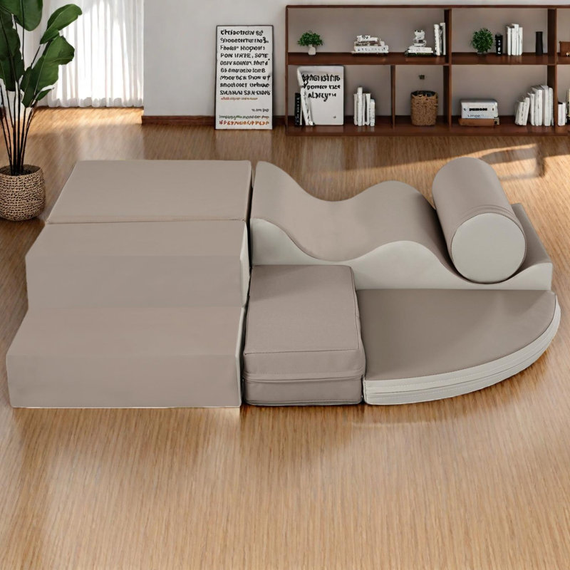 Ensemble de jeu en mousse souple 6 pièces pour enfants, escalade, rampe, tapis et tapis, Gris