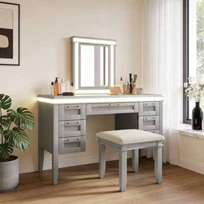 Makeup Vanity Desk with 3 Lighting Modes and Cushioned Stool