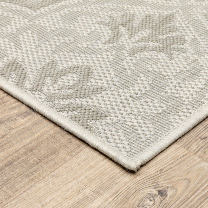 Tapis intérieur / extérieur ivoire / gris Anne, Rectangle 6 pi 7 po x 9 pi 2 po