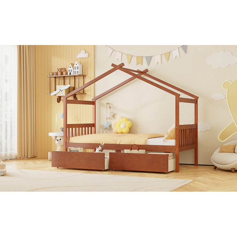 Lit en bois avec tiroirs, Noyer