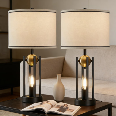 Farmhouse Table Lamps Set Of 2 With USB C And A Charging Ports, Vintage Touch Bedside Lamps With Dual Independent Lights, Includes 4 LED Bulbs For Living Room And Bedroom
