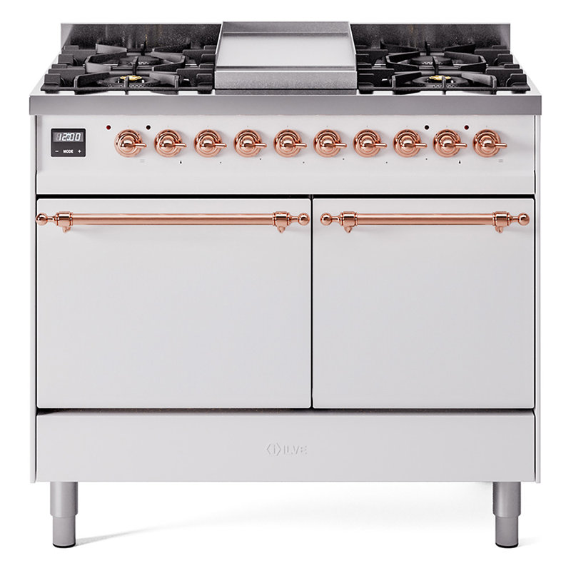 ILVE Nostalgie II 40 in Dual Fuel Range, White/Copper, Natural Gas
