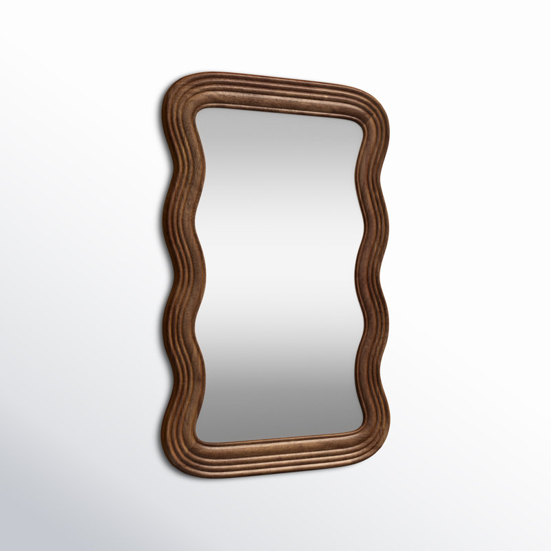 Brown Solid Wood Wavy Wall Mirror