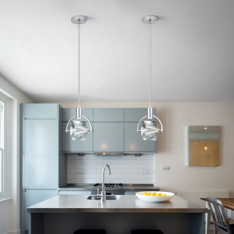 Luminaire suspendu en cristal pour îlot de cuisine à DEL Margoth, Chrome