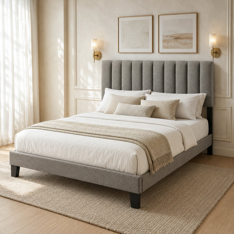 4-Pieces Bedroom Sets, Walnut, 4 Pcs: Bed, 2 Nightstands, Dresser, Queen