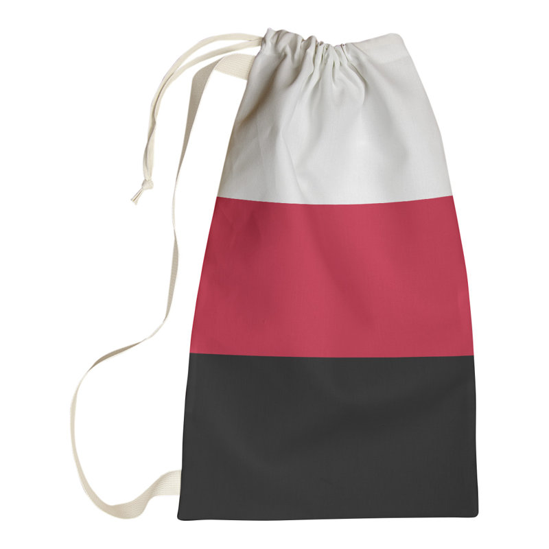 Fabric Laundry Bag with Handles, 29" H x 18" W x 1.5" D, White/Red/Black