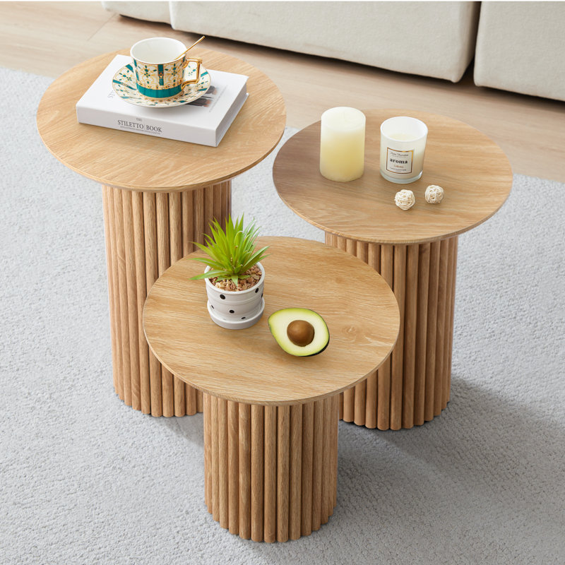 Azueta 3-Piece Round Nesting Coffee Table Set, Yellow