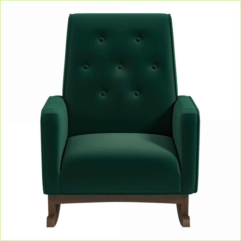 Chaises berçantes | Demetrius en bois massif de style Mid-Century moderne avec revêtement en velours et amp; Coussin en mousse