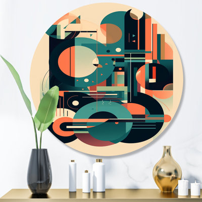 Green Peach Elegance II - Abstract Minimalism Round Wall Art on Metal