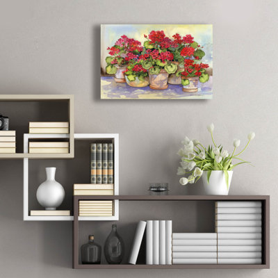 Art mural en verre épique «Spring Geraniums» par Kathleen Parr, 24 po x 16 po
