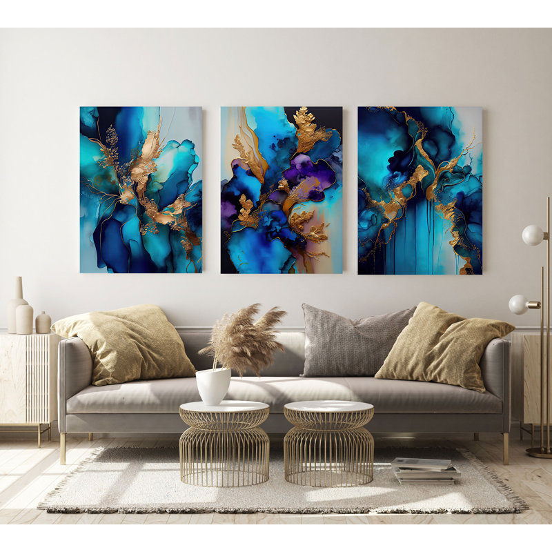 "Abstract Floral Splash", ensemble de 3 reproductions d'art sur acrylique, H 24 po x l 73 po x P 1 po