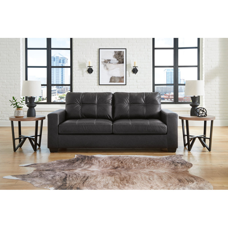 85" Black Tufted Faux Leather Sofa with Removable Cushions