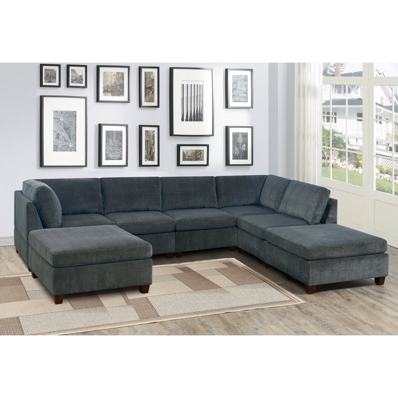 Canapé modulaire en chenille 7Pc gris rembourré de mousse pour meubles de salon moderne avec coussin ultra doux