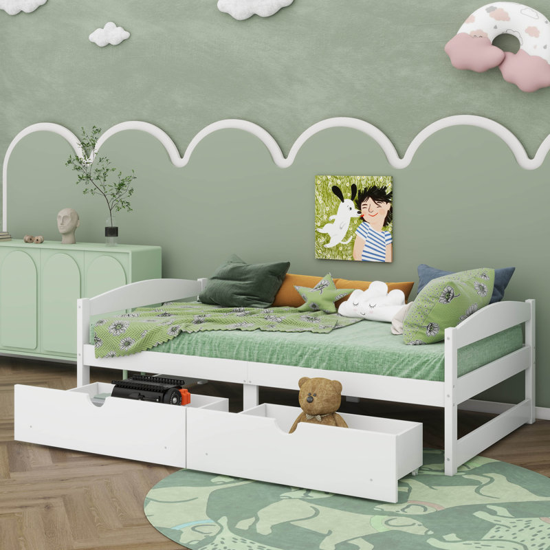 Lit plateforme simple avec deux compartiments de rangement, Blanc