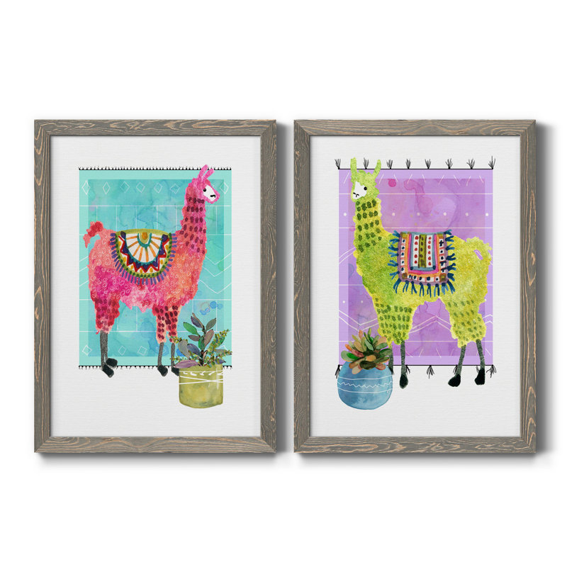 " Lovely Llama III " 2 - Pieces, Grey Framed Canvas, No Mat, 37.5" H x 27.5" W x 1" D