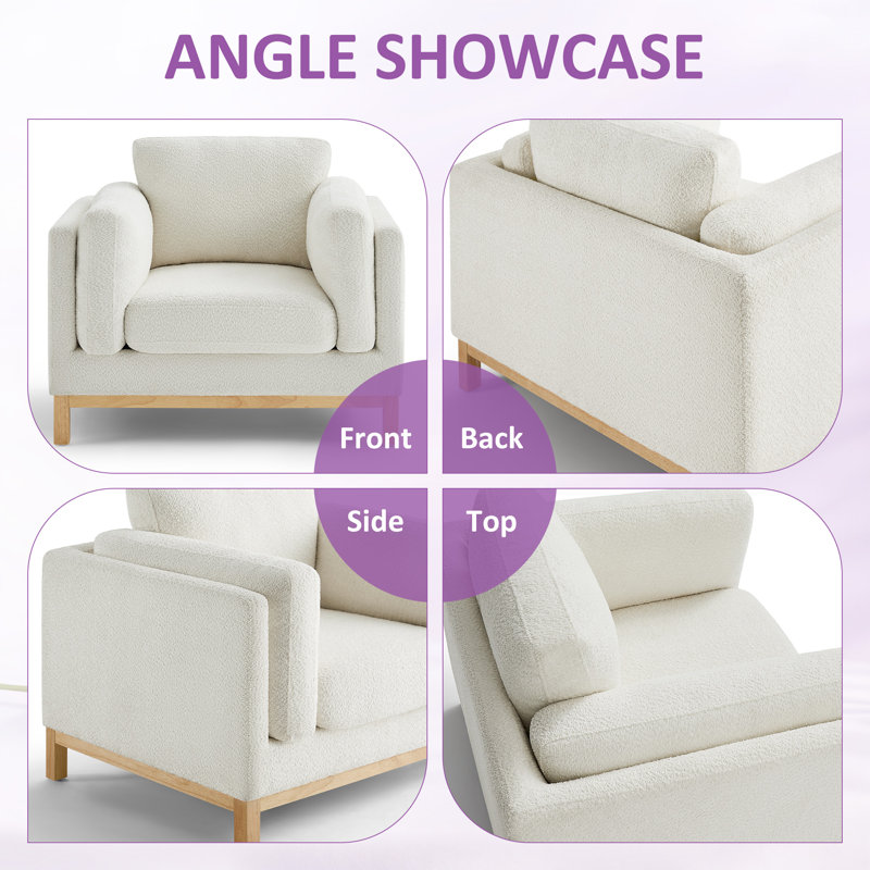 Chanequa 41.34In Oversized Upholstered Accent Chair, White Boucle