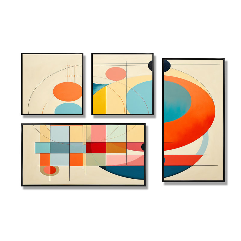«Serendipity Abstract Mid-Century Geometrics IV - Abstract Midcentury», décoration murale 4 pièces, Noir