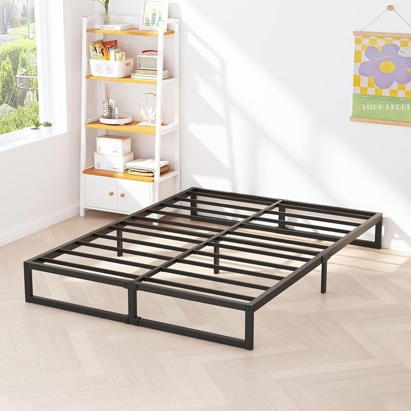8 Inch Queen Bed Frame Metal Platform Mattress Foundation With Steel Slat Support, No Box Spring Needed, Easy Assembly, Black