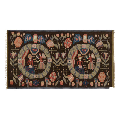 One-of-a-Kind 1'8" X 3'0" Before 1900 Wool Area Rug