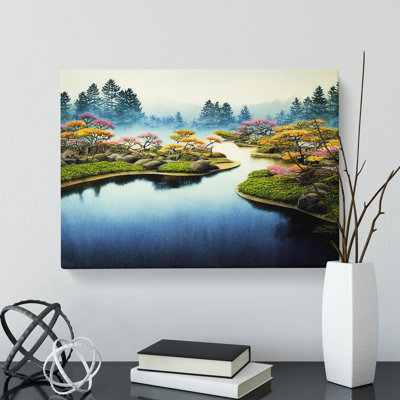 Watercolour Japanese Garden Pond Vol.2 - Wrapped Canvas