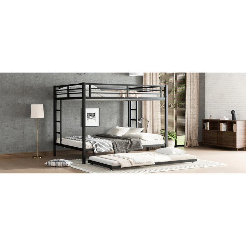 Queen Over Black Metal Bunk Bed With Trundle - Strong Support, Quiet Sleep, Space Utilization Storage Heavy Duty Build, Noise , Safe Guardrails