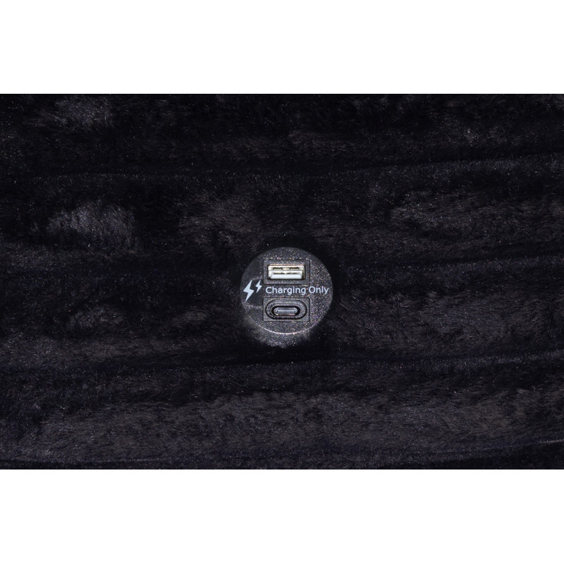 Chaise LAF de style contemporain avec accoudoir porte-gobelet USB en velours côtelé texturé noir