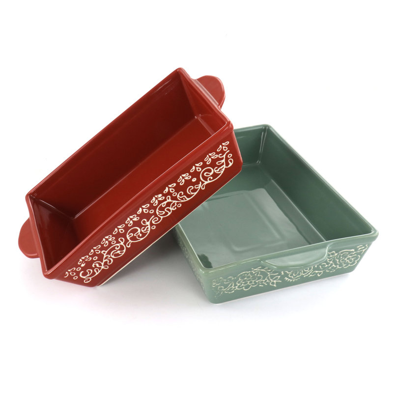 2 Piece Stoneware Baker Set in Red and Mint