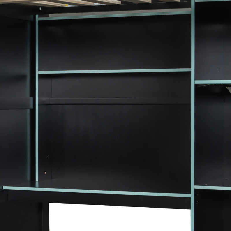 Lit mezzanine en bois avec bureau, Bleu