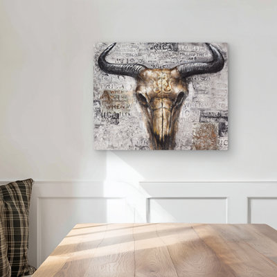 Bull Skull with Typography - Western Black Metal Print Decor