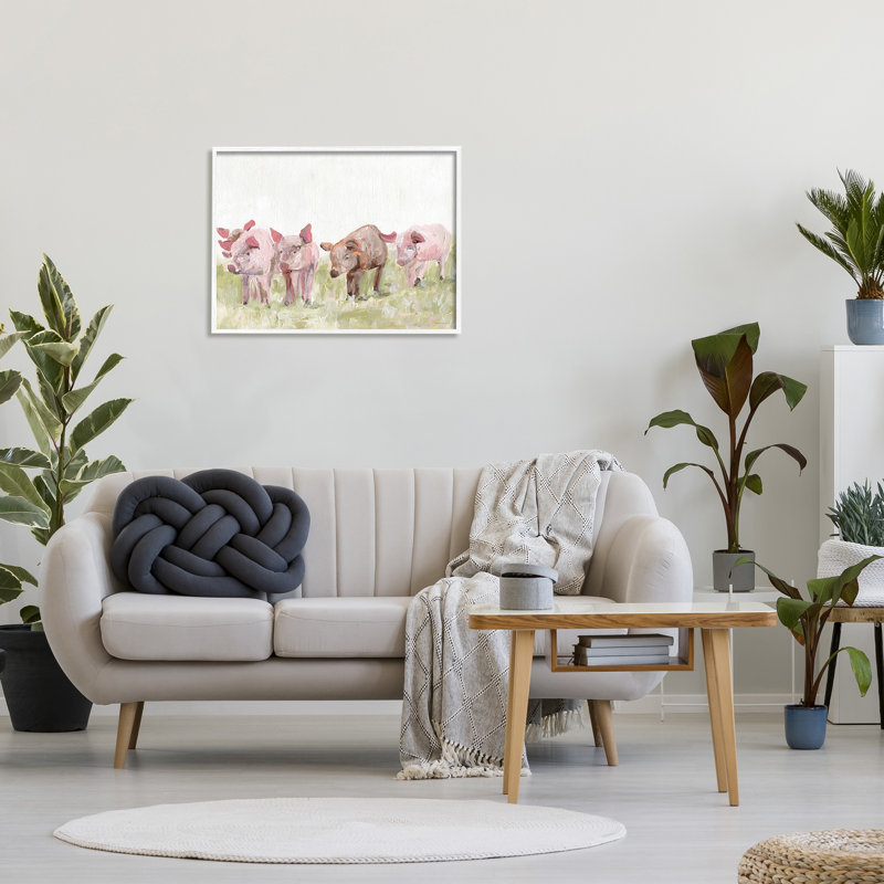 «Pink Baby Pigs», pâturages de pâturages de prairie, art texturé par Kamdon Kreations, L 30 po x H 24 po
